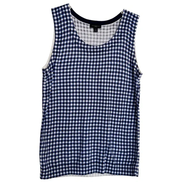Talbots Cardigan Sweater Top 2 Pc SET Petite P 3/4 Sleeves Blue White Checkered - Picture 3 of 13
